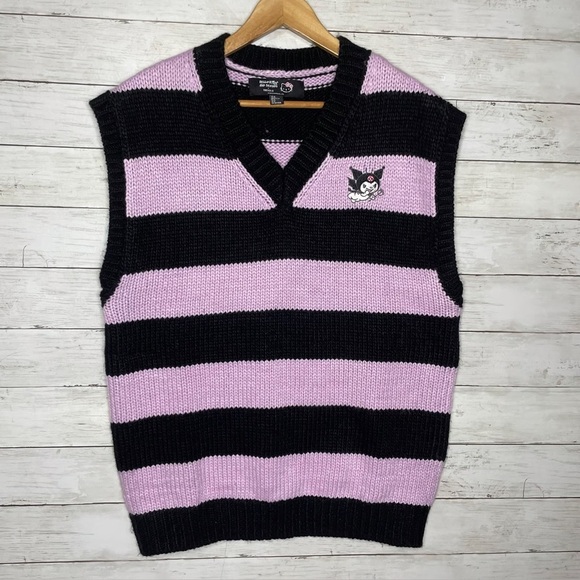 Kuromi Pink and Black Striped Women's Sweater - Picture 7 of 7
